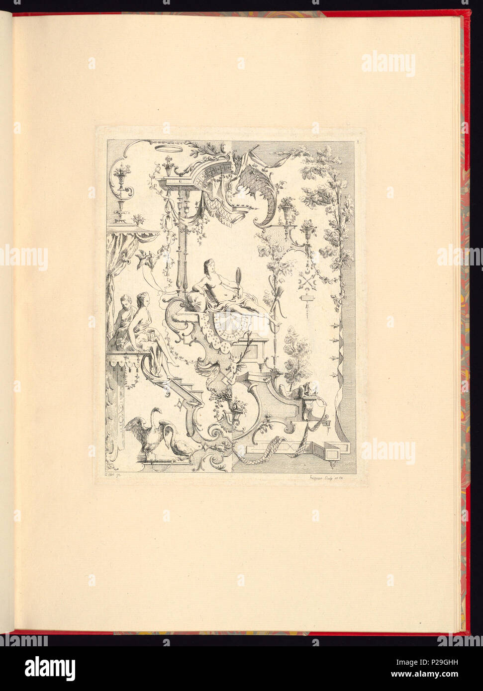 268 Imprimir, Nouveau livre de principes d'ornements particulièrement pour trouver ONU nombre infini de tormes qui dependiente, d'après les dessins de Gillot. Peintre du Roy gravé par Huquier; pl. 8 (CH) 18272779 Foto de stock