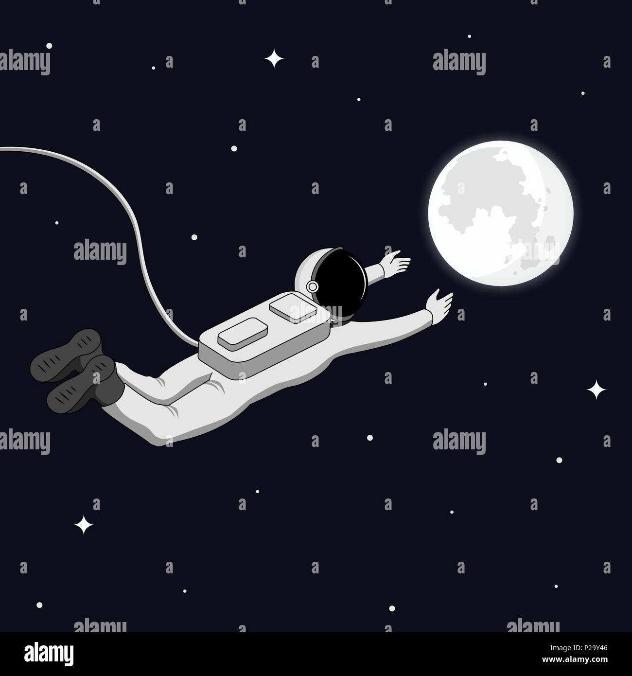 Astronauta en el espacio. Llegar a la Luna y el concepto de la exploración  espacial. Ilustración vectorial Imagen Vector de stock - Alamy