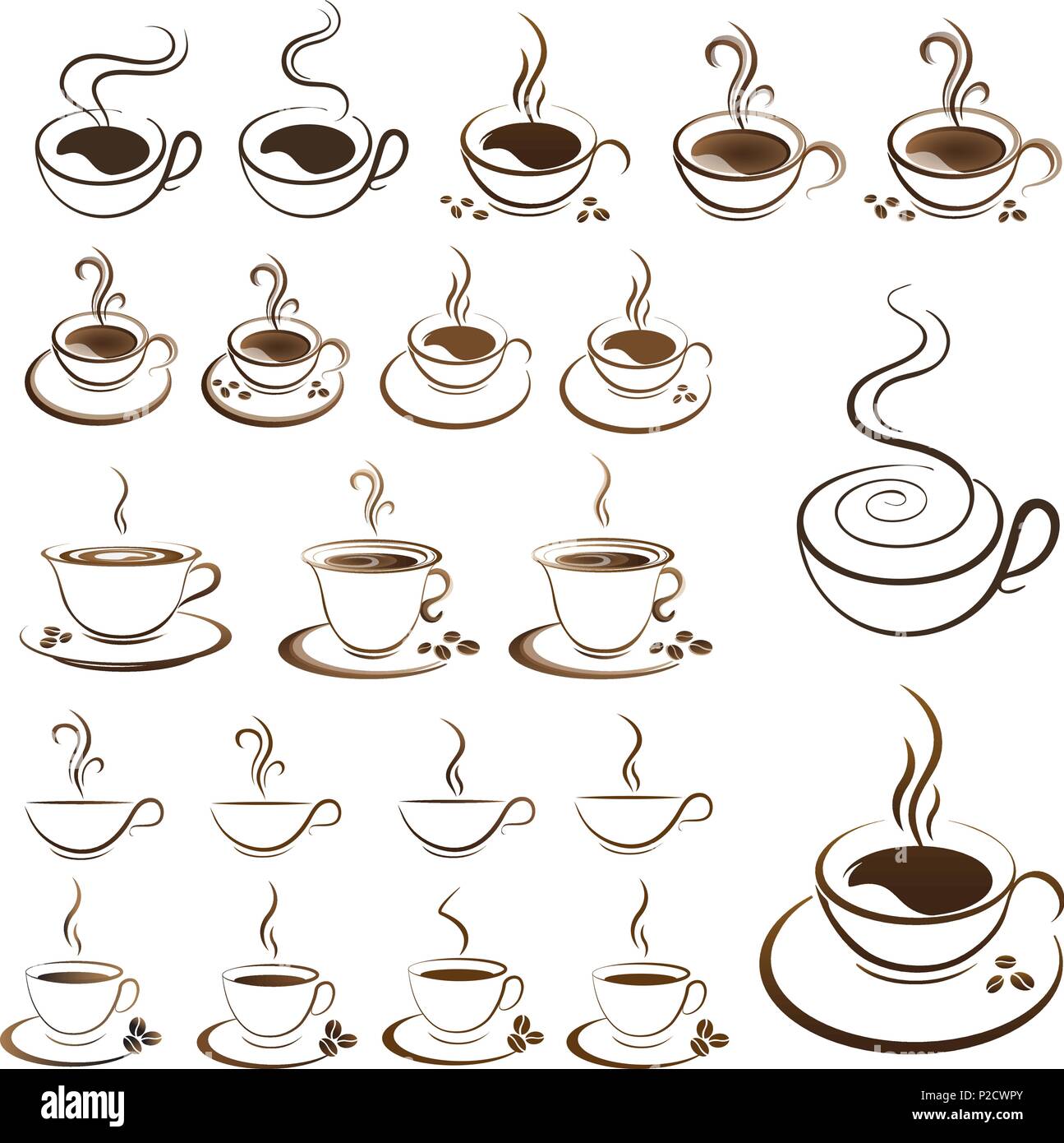 Conjunto clipart vectorial de la taza de café caliente sobre un fondo  blanco Imagen Vector de stock - Alamy