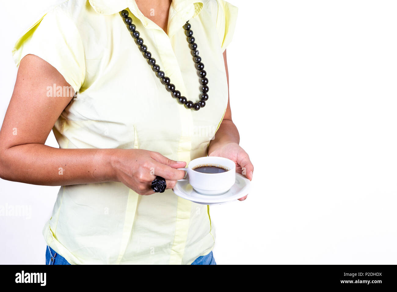 Mujer Manos Sosteniendo Y Mezclando Una Taza De Café Composición