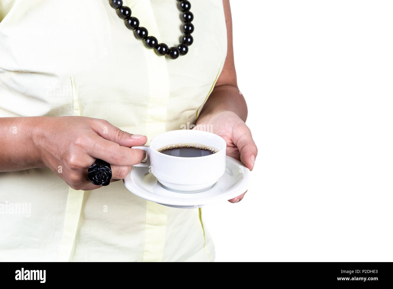 Mujer Manos Sosteniendo Y Mezclando Una Taza De Café Composición