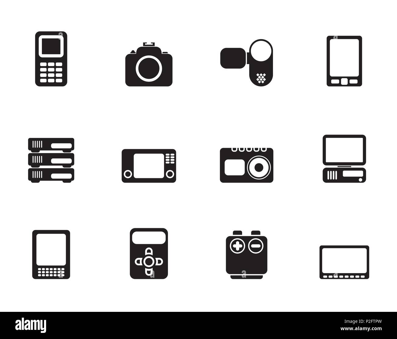 Silueta técnica, medios de comunicación y electrónica de iconos - conjunto  de iconos vectoriales Imagen Vector de stock - Alamy