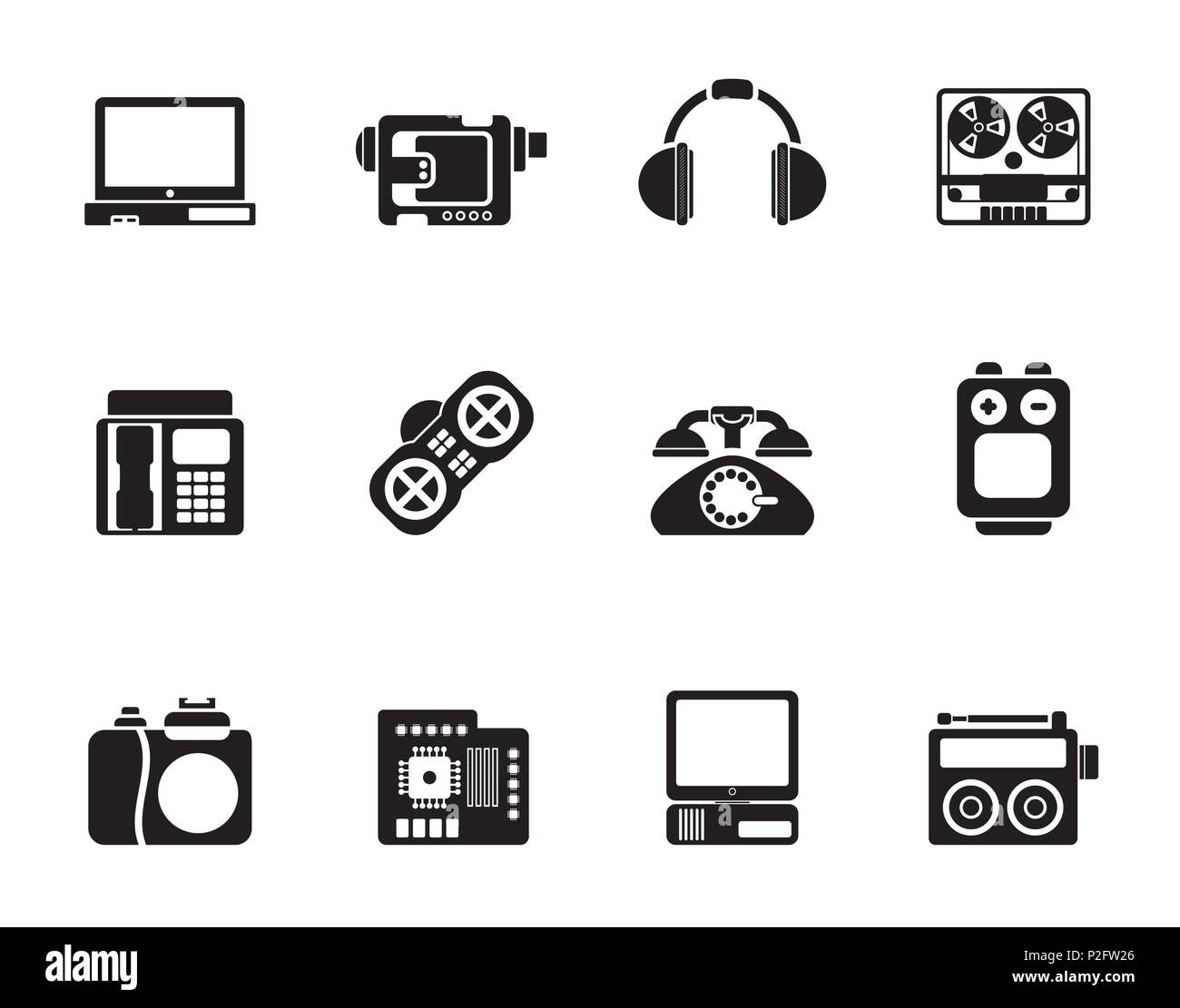 Silueta electrónica, medios de comunicación y equipos técnicos de iconos -  conjunto de iconos vectoriales Imagen Vector de stock - Alamy