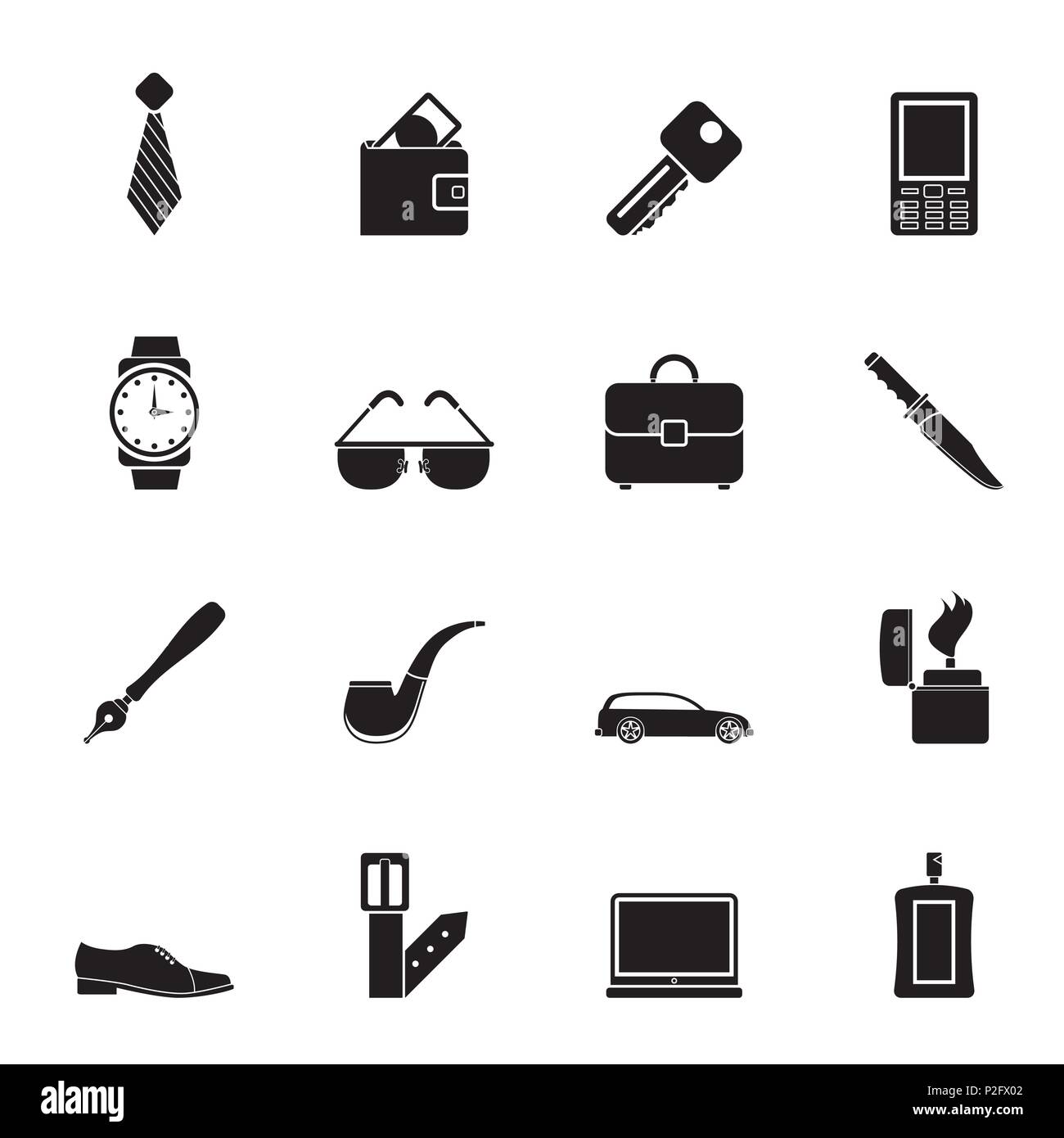 Silueta hombre accesorios iconos y objetos - ilustración vectorial Imagen  Vector de stock - Alamy