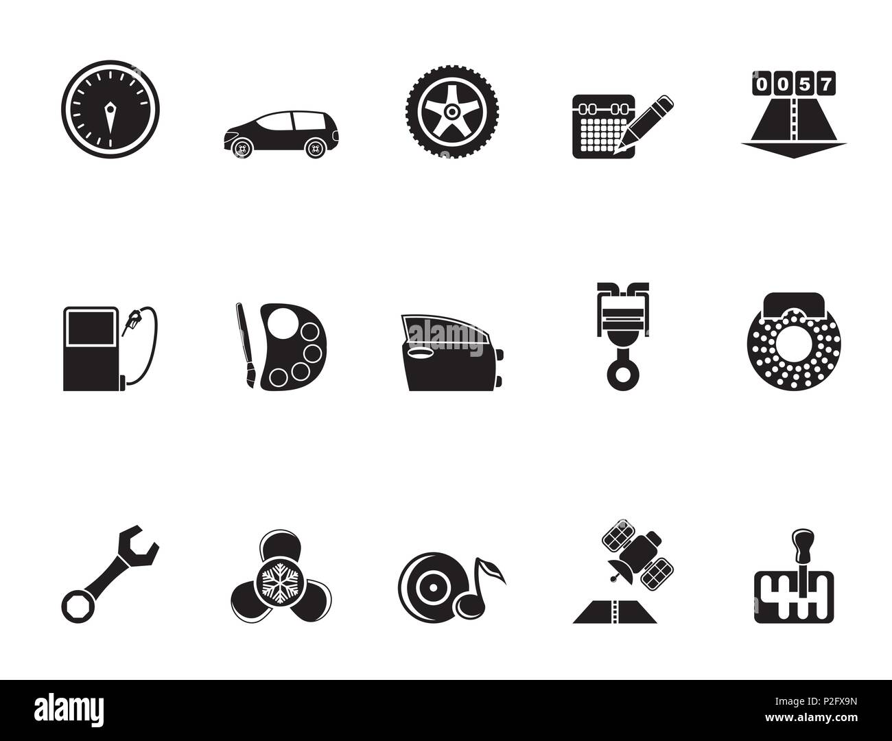 Silueta de piezas de automóviles, servicios y características de iconos - conjunto de iconos vectoriales Ilustración del Vector