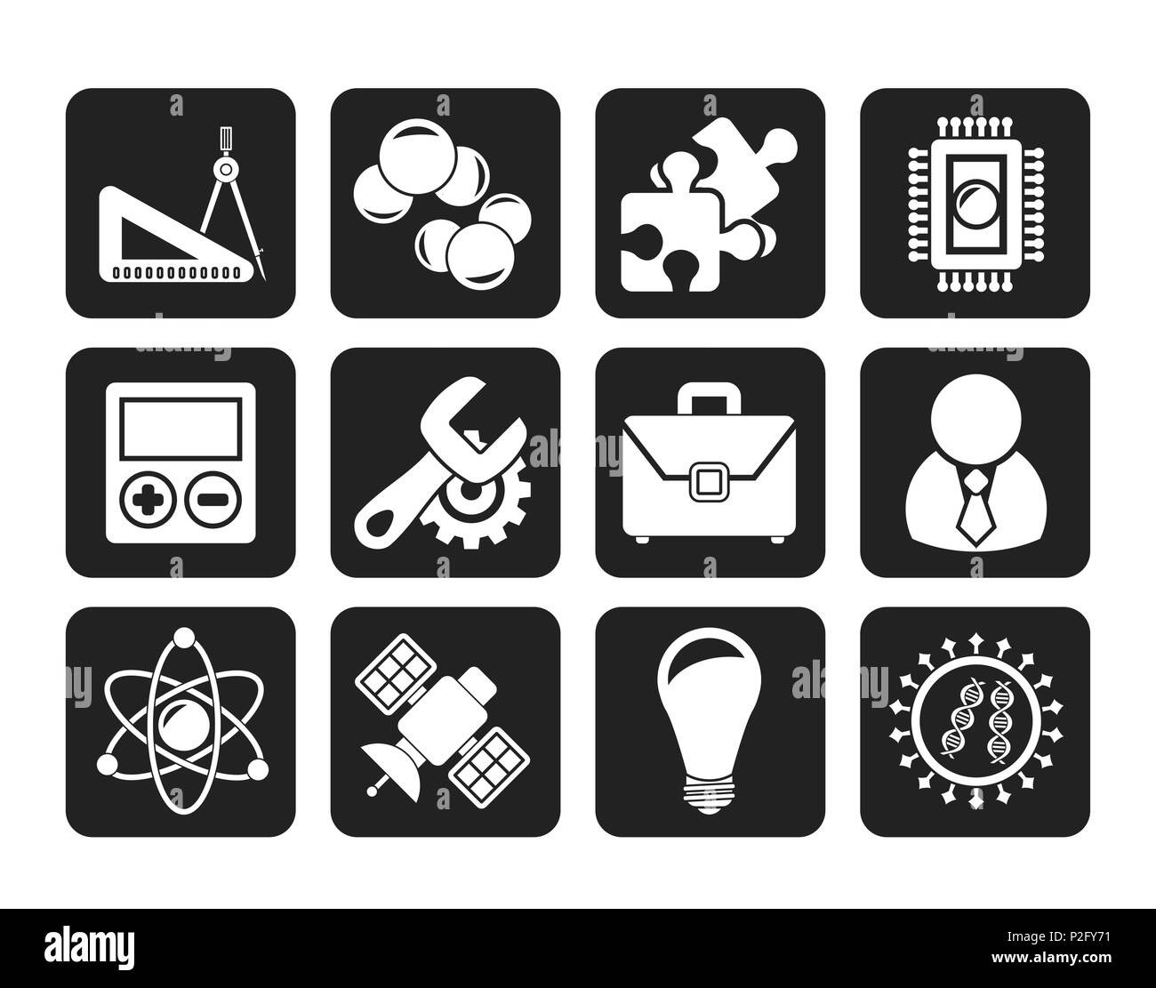 Iconos de Ciencia e Investigación de la Silueta Vector - conjunto de iconos Ilustración del Vector