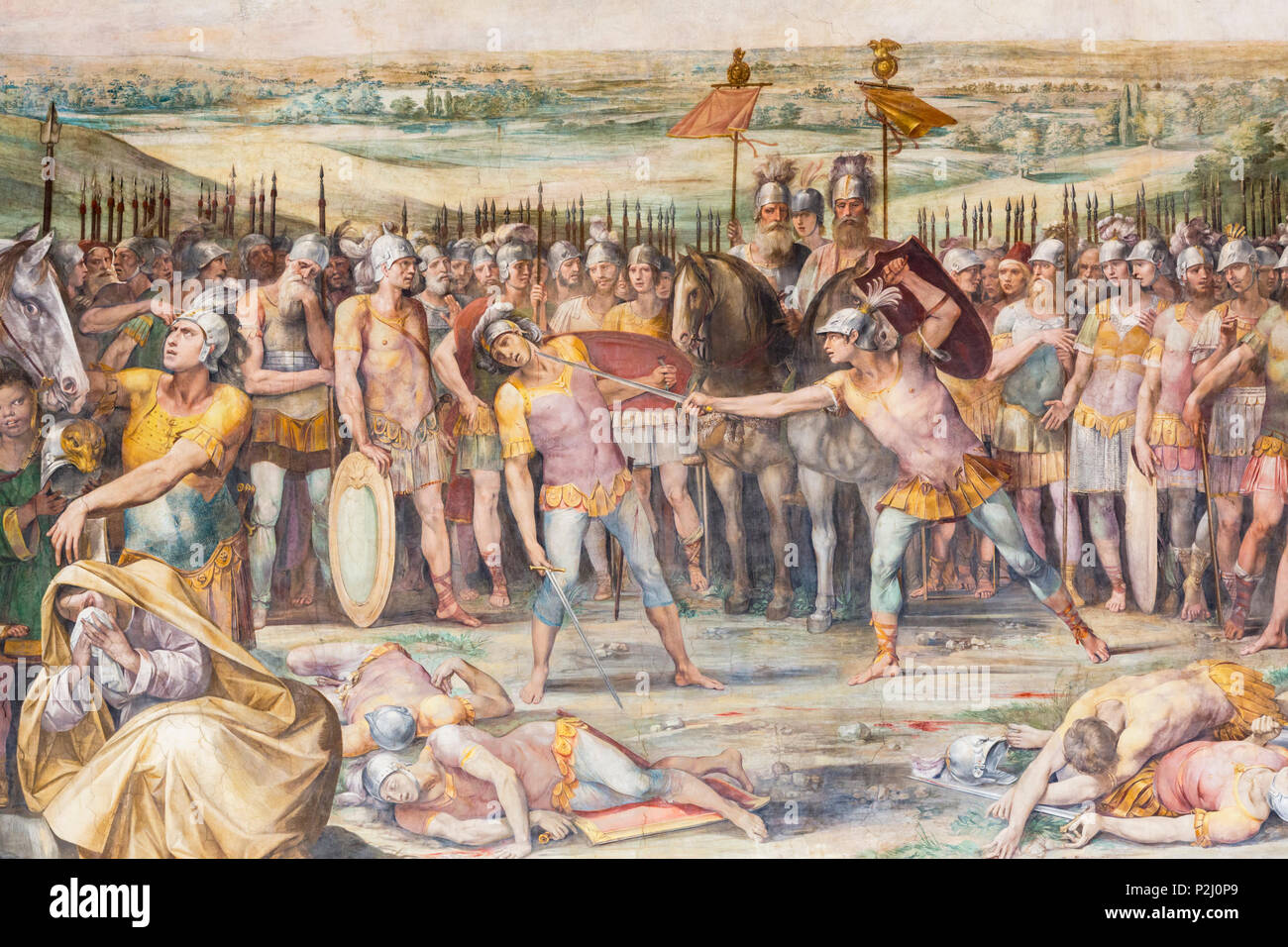 Roma, Italia. El Museo Capitolino. Combate de los Horacios y Curacios, un fresco en el Great Hall, también conocido como la Sala de los Horacios y Curatii. Pa Foto de stock