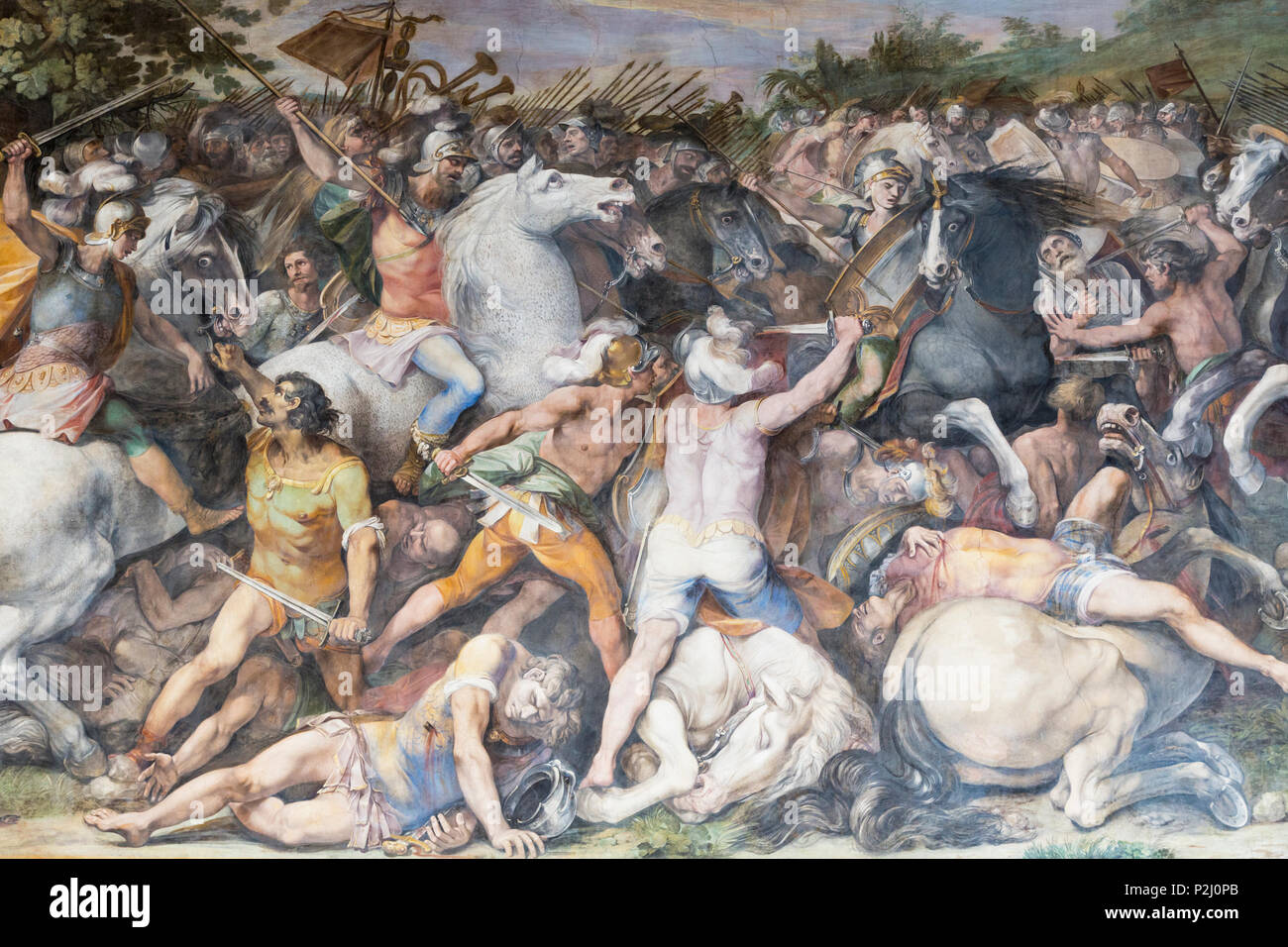 Roma, Italia. El Museo Capitolino. Batalla de Tullus Hostilius contra el Veientes y Fidenates, un fresco en el Great Hall, también conocido como el Foto de stock