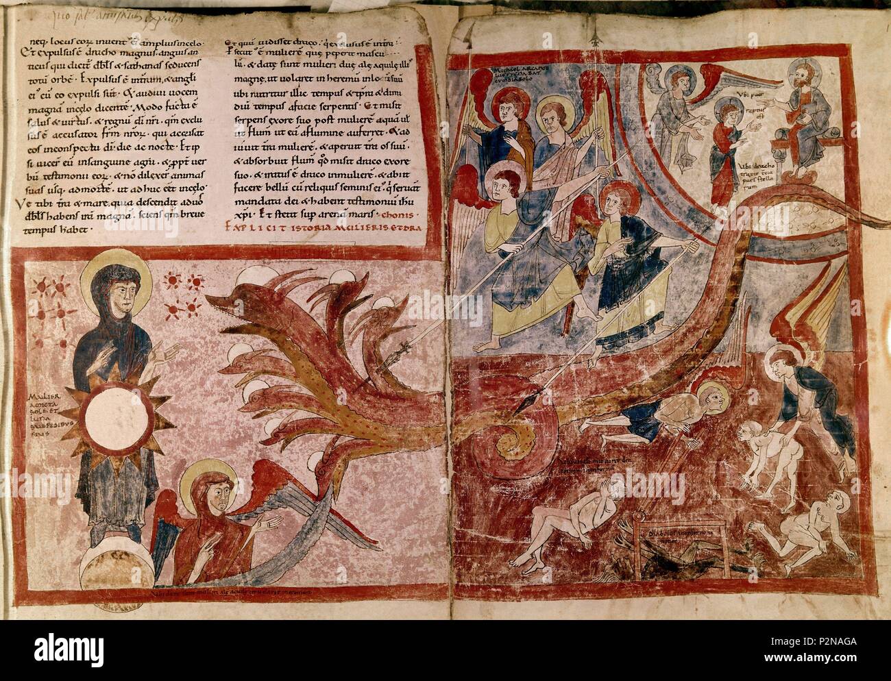 Girona-S XII-FOL 125R, la mujer vestida de sol y el dragón, el DRAGÓN DE  LAS 7 cabezas. Autor: Beato de Liébana (c. 730-c. 798). Ubicación:  Biblioteca Nacional, Turín, Italia Fotografía de stock -