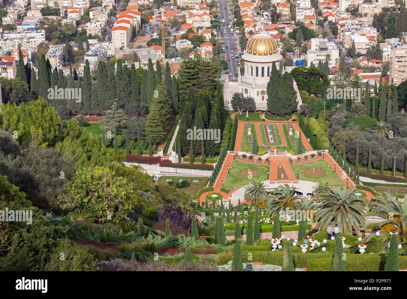 Israel, Haifa, Baha'i Terrazas del Mundial Bahaí, también conocido como Jardines Colgantes de Haifa, construida alrededor del Báb mausoleo en el Monte Carmelo, de las 8 nuevas maravillas del mundo,