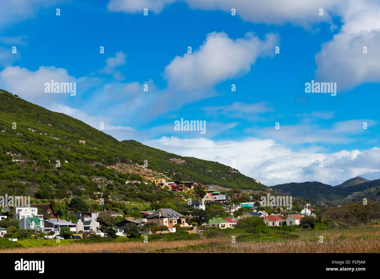 Casas en ladera de montaña, Ciudad del Cabo, Sudáfrica Foto de stock