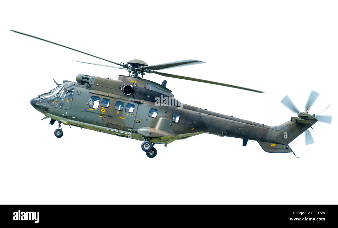 Helicópteros Puma AS332, aislado en blanco Fotografía de stock