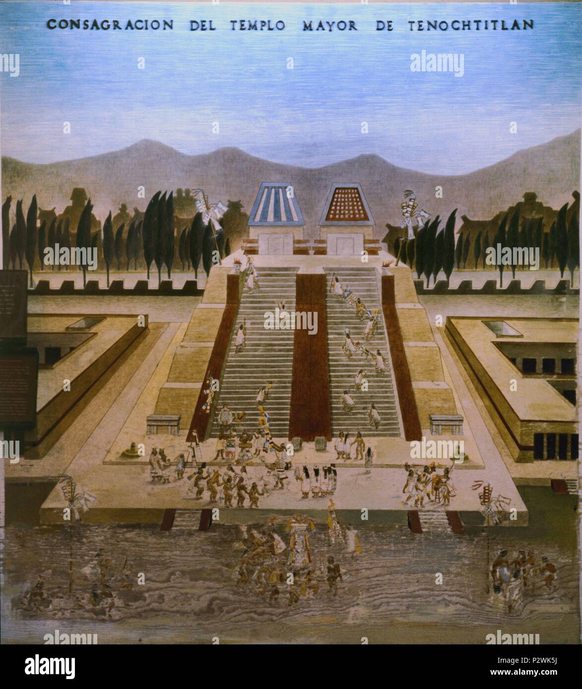 Dibujo. La consagración del Templo Mayor de Tenochtitlan. Ciudad de México,  el Museo de la ciudad. Ubicación: MUSEO DE LA CIUDAD, Ciudad de México  Fotografía de stock - Alamy