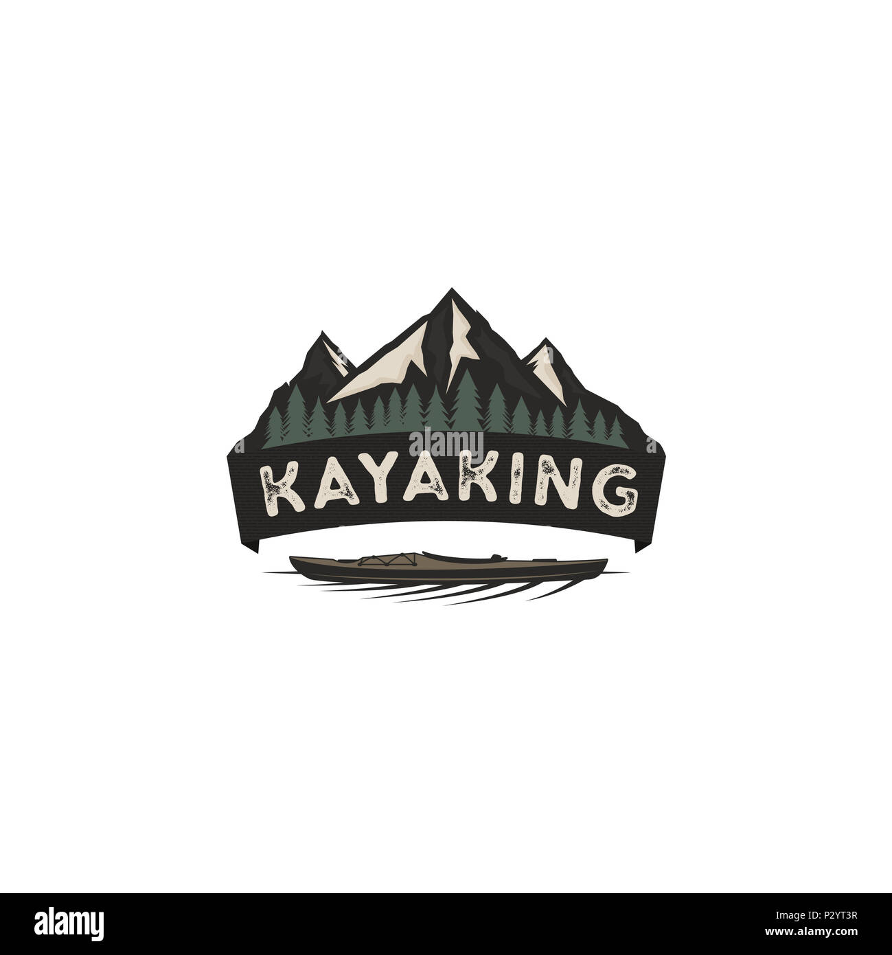 Kayak vintage insignia. Mountain explorer etiqueta. Diseño de logotipo de aventura al aire libre. Desierto, bosque camping emblema. Plantilla de logotipo de aventura al aire libre. Stock Foto de stock