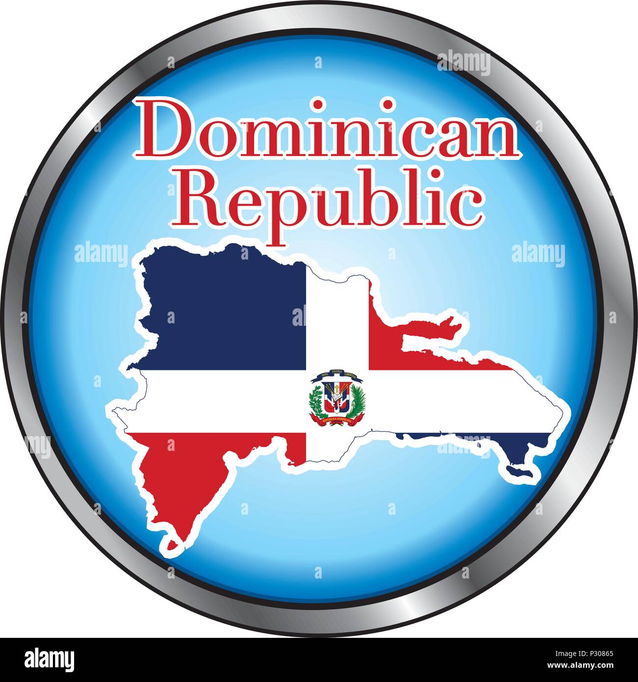 Ilustración vectorial para República Dominicana, botón redondo. Ilustración del Vector
