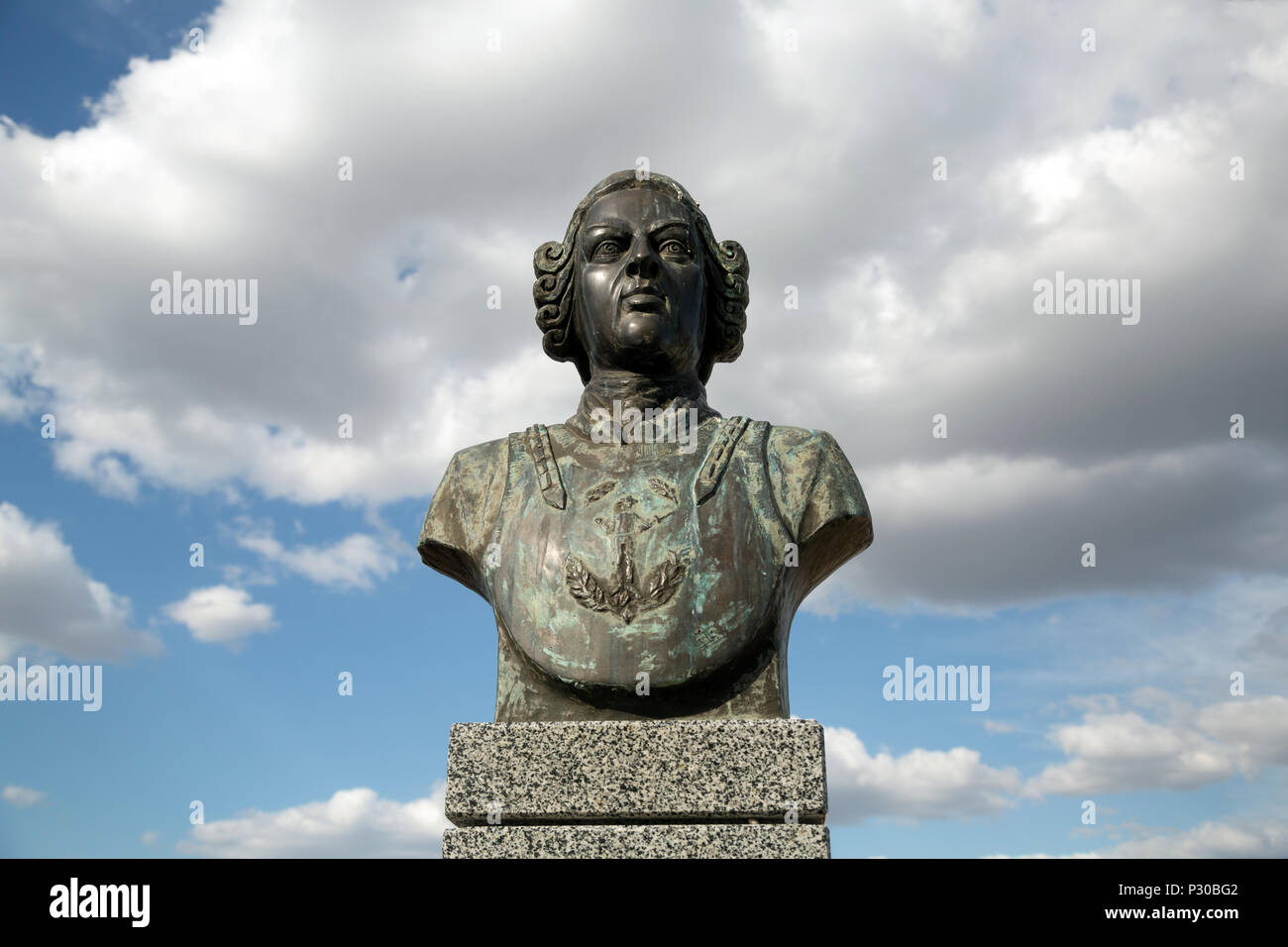 Bender, Moldova, monumento de la Luegenbaron Muenchhausen en la fortaleza Bender Foto de stock