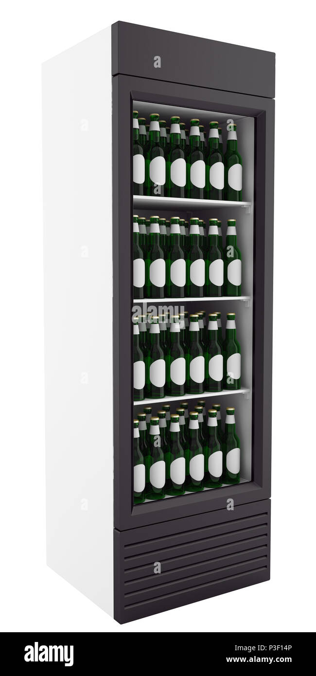 Refrigerador con cerveza mercado aislado sobre fondo blanco. Ilustración 3d  Fotografía de stock - Alamy