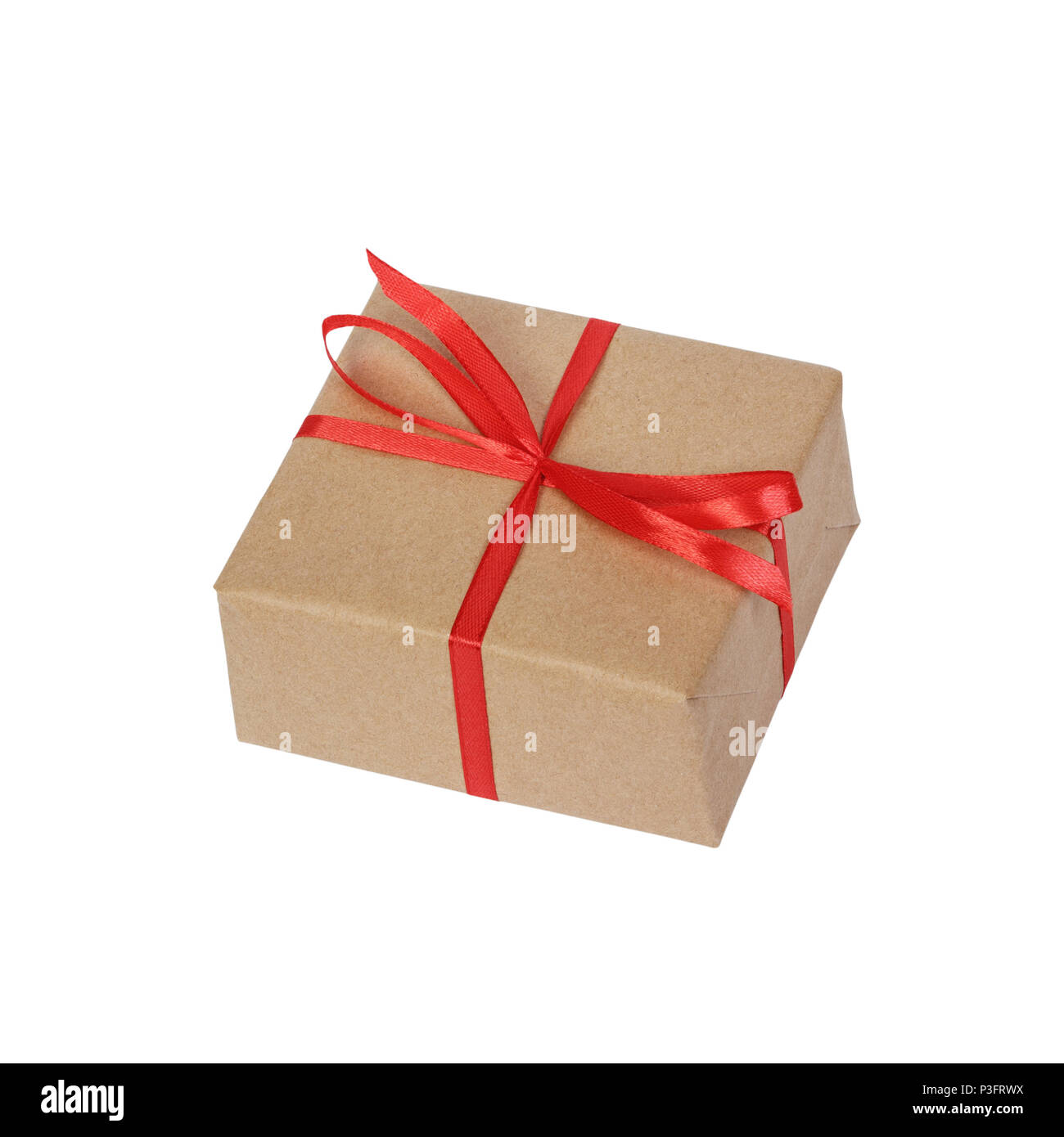 Caja regalo de carton reciclado con lazo rojo Stock Photo