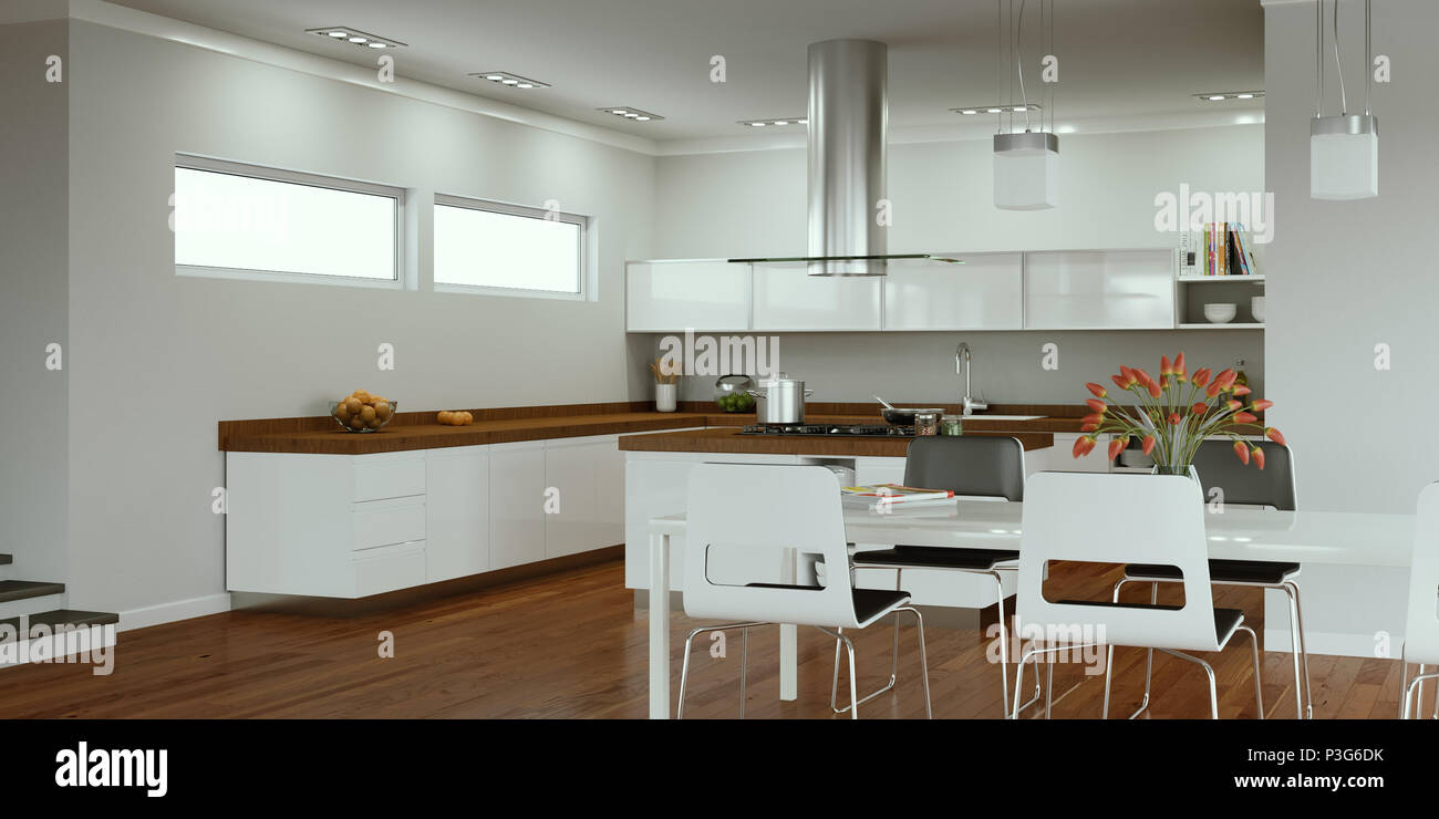 Ilustración 3d de una cocina moderna diseño de interiores Foto ... Ilustración 3d de una cocina moderna diseño de interiores Foto ...