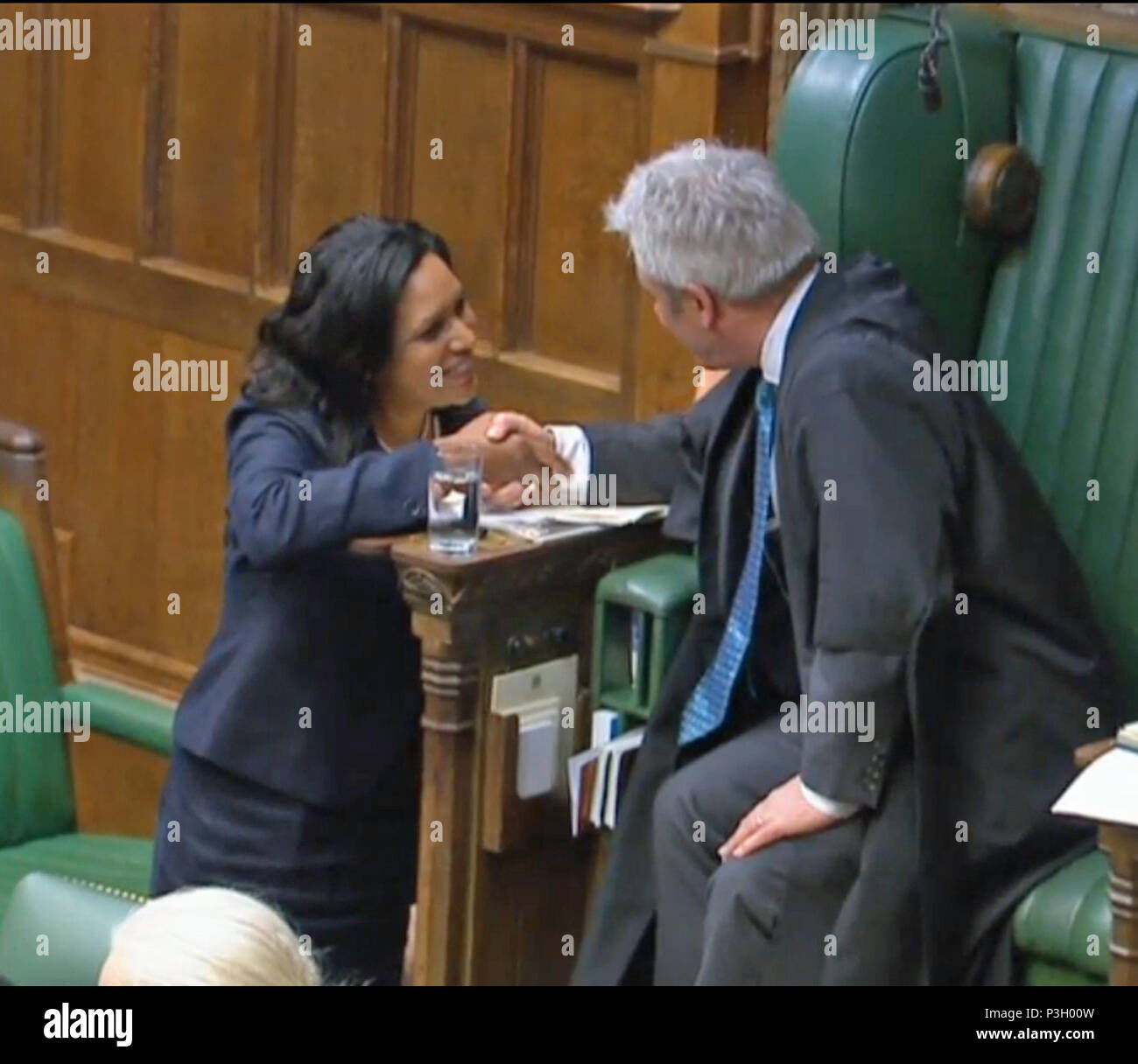 Labores nuevo miembro del Parlamento Janet Daby MP, es saludado por John Bercow Altavoz en la Cámara de los Comunes de Londres. Foto de stock