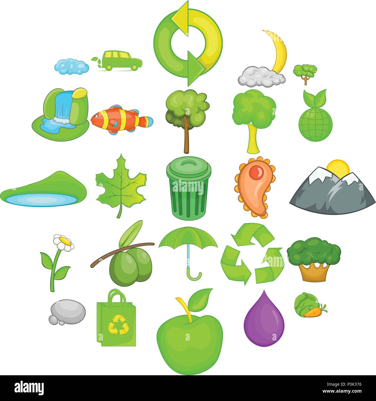 Contaminación ambiental, conjunto de iconos de estilo de dibujos animados  Imagen Vector de stock - Alamy