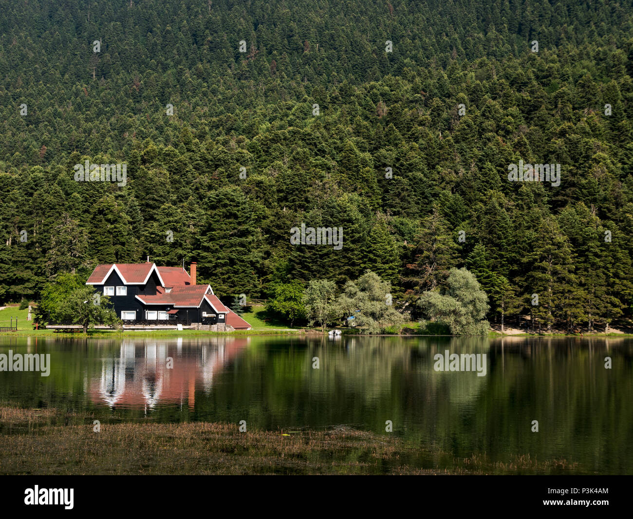 Lago Golcuk con reflexión, parque nacional Golcuk,Bolu,Turquía, país Foto de stock