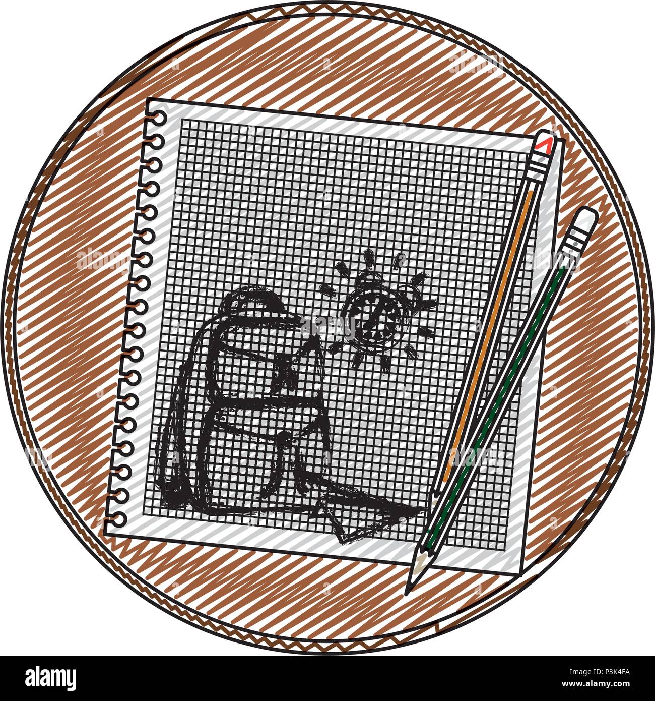 Doodle lápices de madera con papel de dibujar en la tabla Imagen Vector