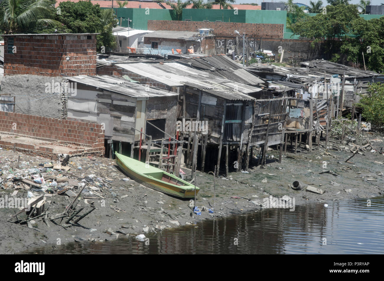 RECIFE, PE - 10.10.2015: PALAFITAS EM COMUNIDADE CARENTE - Palafitas na favela do el coque, como margens do Río Capibaribe. (Foto: Diego Herculano / Fotoarena) Foto de stock
