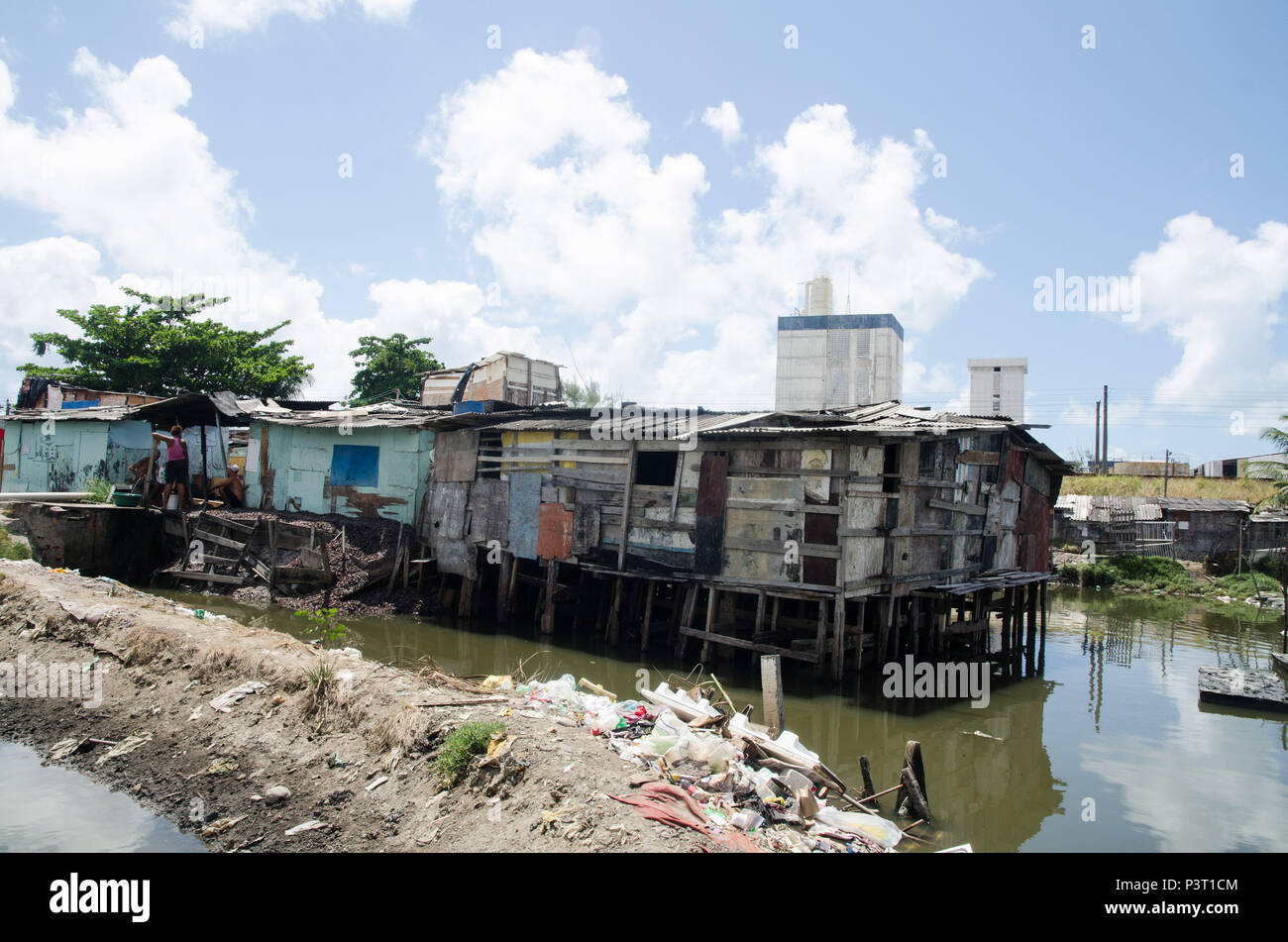 RECIFE, PE - 20.10.2015: FAVELA DO RECIFE - Palafitas BUEIRO NO próximas a zona industrial, hacer Bueiro na comunidade carente, no Recife (PE). (Foto: Diego Herculano / Fotoarena) Foto de stock