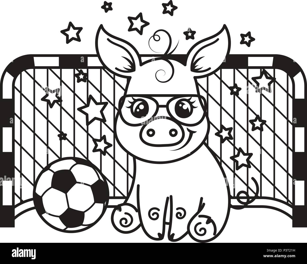 Cute dibujos animados de cerdo con una pelota de fútbol. Ilustración  vectorial. Página para colorear Imagen Vector de stock - Alamy