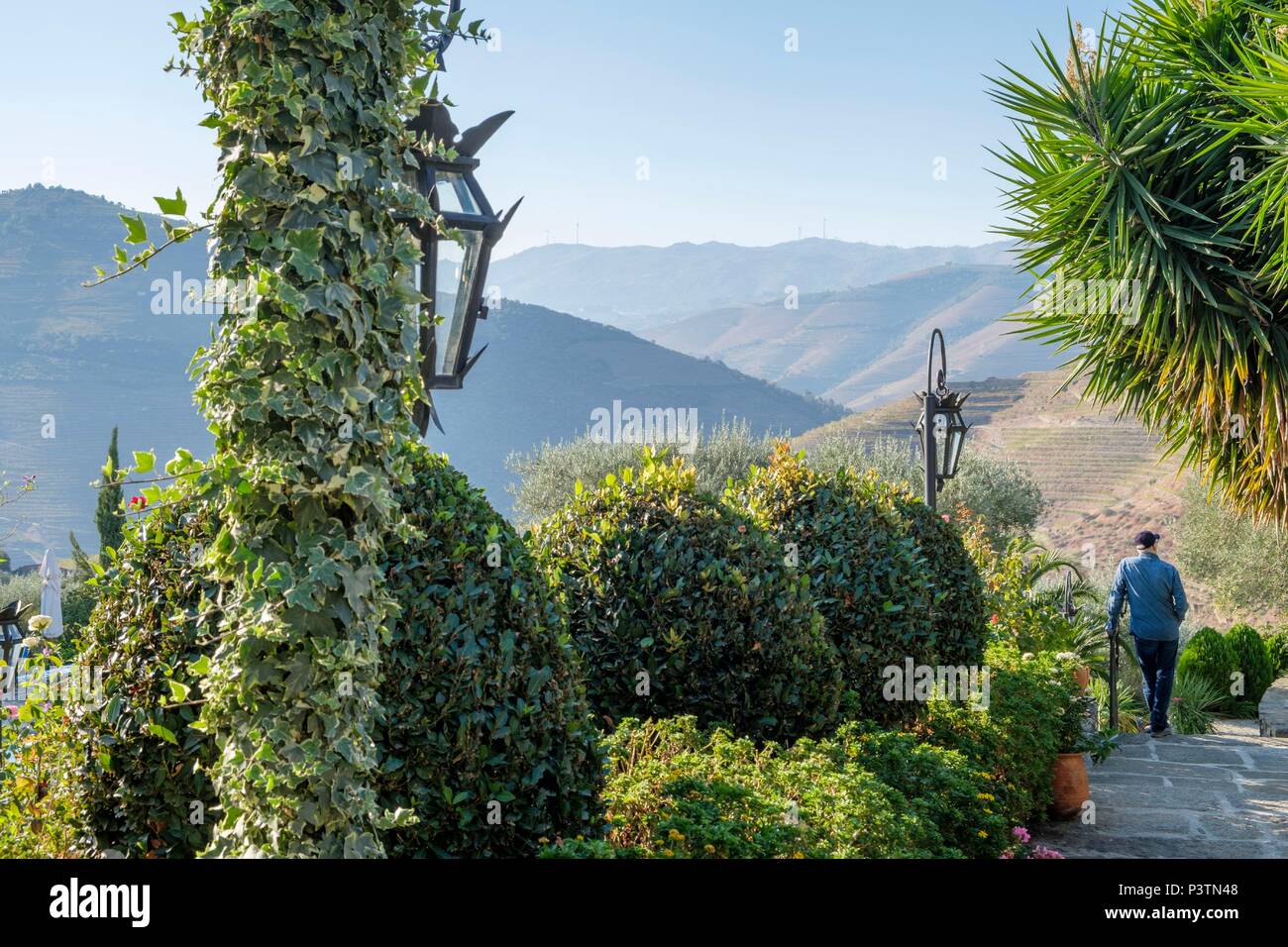 Vistas desde la Casa do Visconde de Chanceleiros, cerca de Pinhao, Valle del Río Douro, Portugal Foto de stock