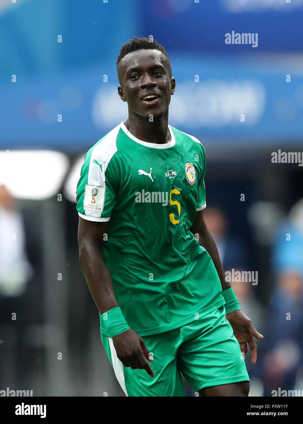 Moscú, Rusia. 19 de junio de 2018. Idrissa Gana Gueye del Senegal celebra  durante un Grupo H coinciden entre Polonia y Senegal en la Copa Mundial de  la FIFA de 2018 en