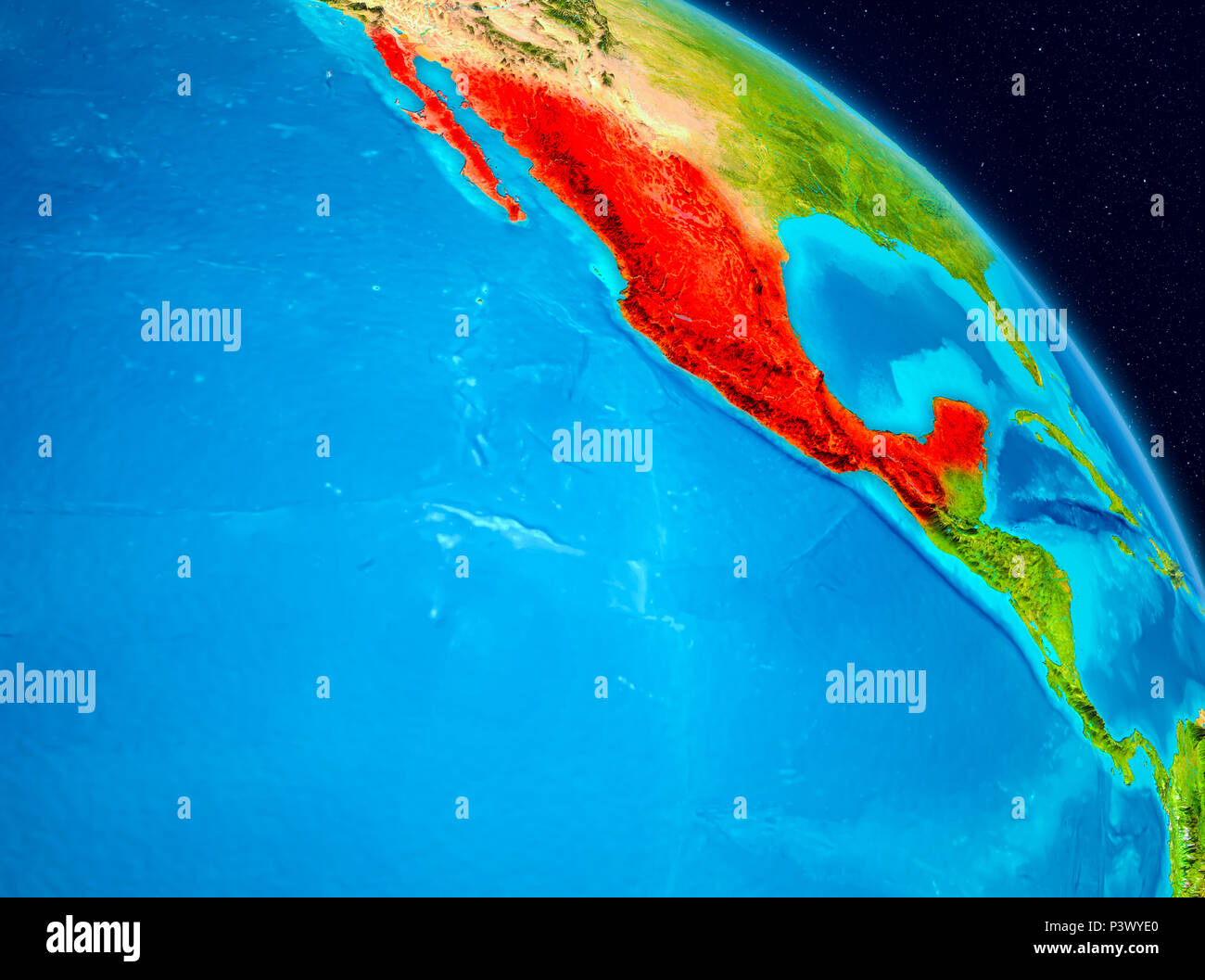 Vista del espacio de México resaltada en rojo en el planeta Tierra.  Ilustración 3D. Los elementos de esta imagen proporcionada por la NASA  Fotografía de stock - Alamy