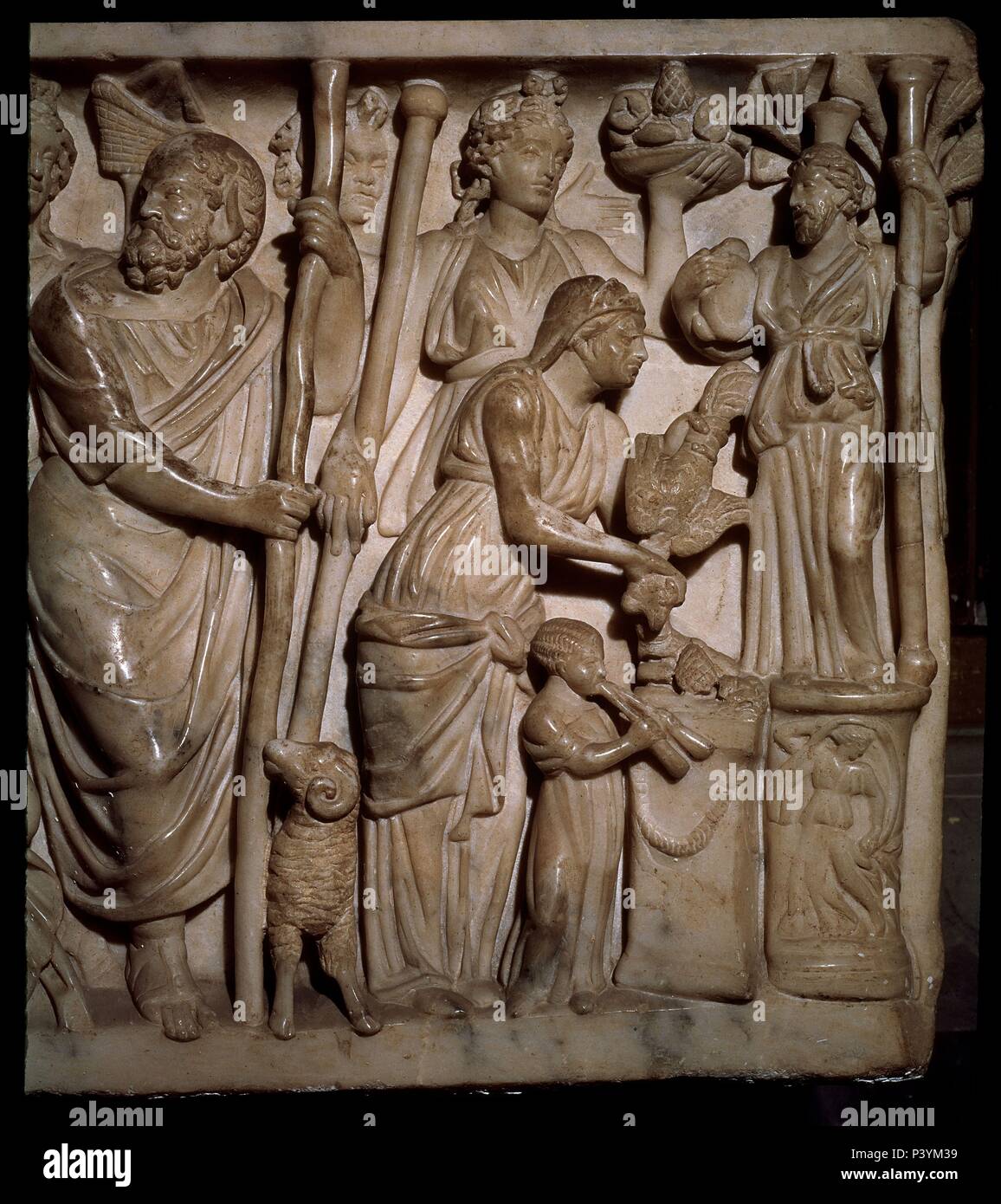 Resultado de imagen de Sacrificio al dios Baco, relieves pertenecientes a la decoraciÃ³n de un sarcÃ³fago (siglo II a.C). Roma, Museos Vaticanos.