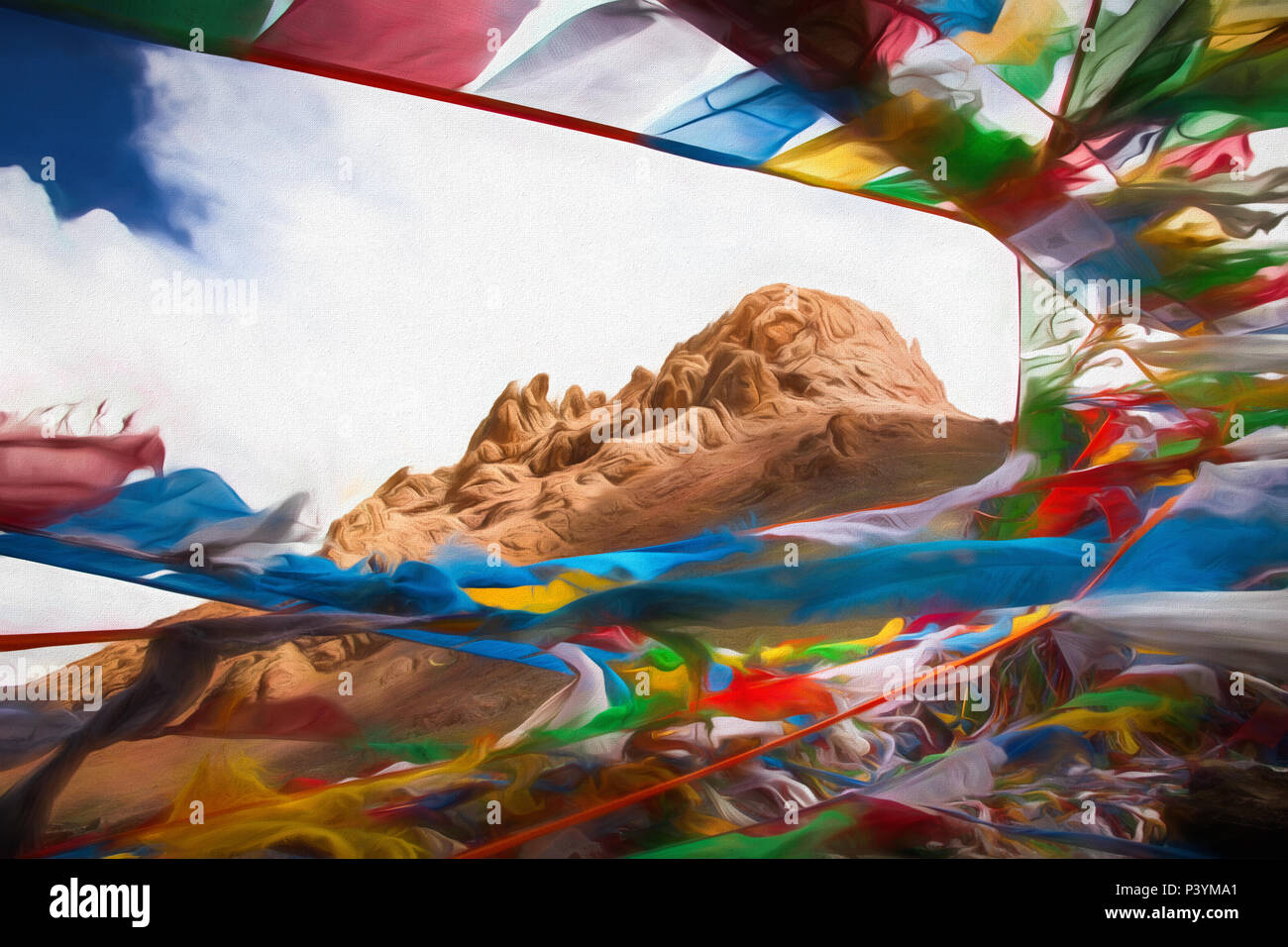 Banderas tibetanas de montaña de viento Foto de stock