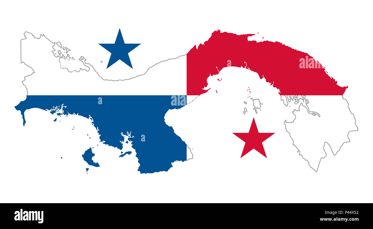simbólico peligroso Sonrisa Bandera de Panamá en el país de silueta. Estado nacional panameño ensign.  Los rectángulos de color blanco, rojo y azul, con dos estrellas. República  En América Central Fotografía de stock - Alamy