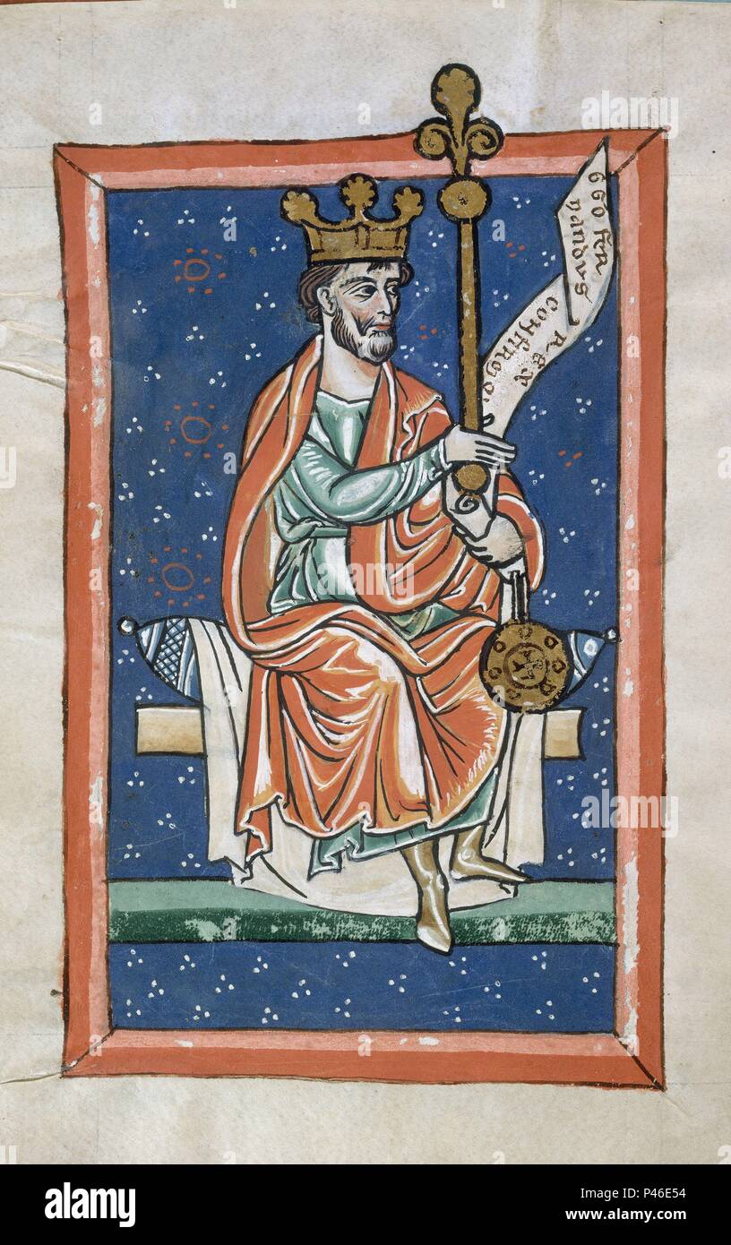 CARTULARIO del siglo XII - FERNANDO I (1016-1065) REY DE CASTILLA Y LEÓN - LIBRO DE LAS ESTAMPAS - conquista de los reinos de taifas. Ubicación: Catedral-archivo, León, España. Foto de stock