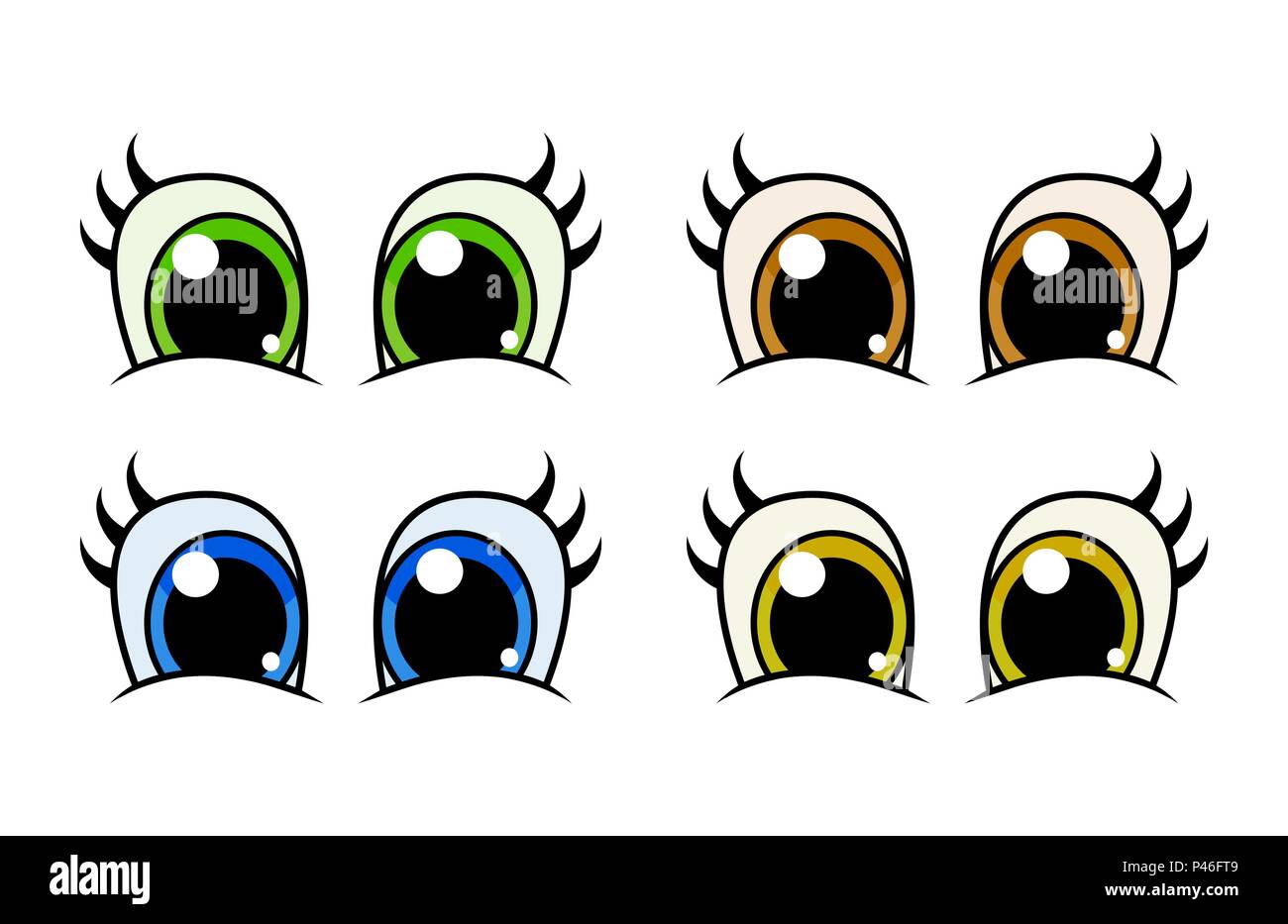 Personaje de dibujos animados de ojos con pestañas set diseño vectorial  aislado en blanco Imagen Vector de stock - Alamy