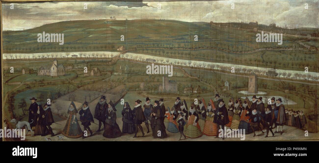 VIAJE DE MARIA DE AUSTRIA CON LA CORTE DE FELIPE III - Conjunto - 1604 -  Pintura Barroca flamenca. Autor: BACKEN JANS VAN. Ubicación: coleccion de  Las Descalzas Reales, Madrid, España Fotografía de stock - Alamy