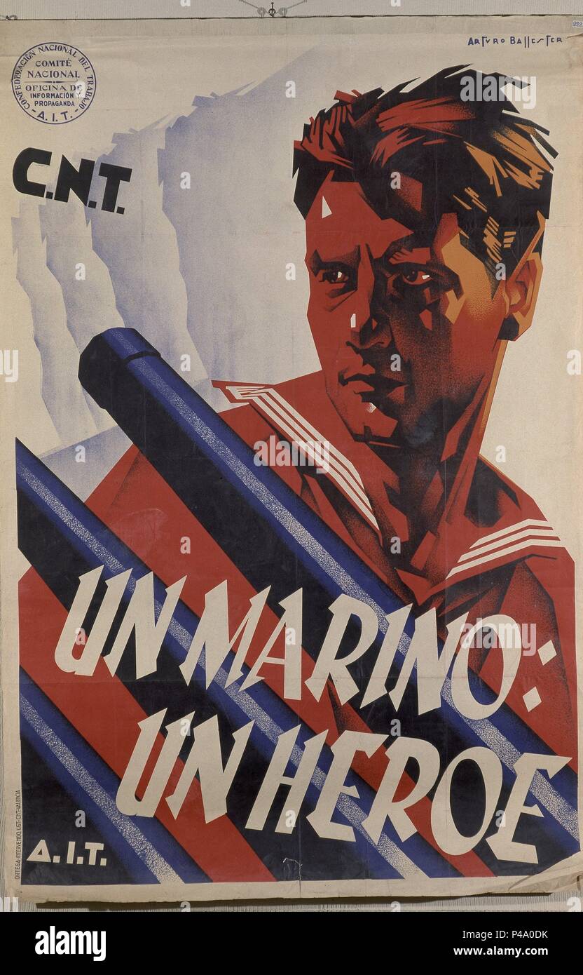 CARTEL DE LA GUERRA CIVIL ESPAÑOLA - CNT, AIT. Onu marino: heroe de la ONU.  Autor: Ballester. Ubicación: Archivo Histórico Nacional, Salamanca, España  Fotografía de stock - Alamy