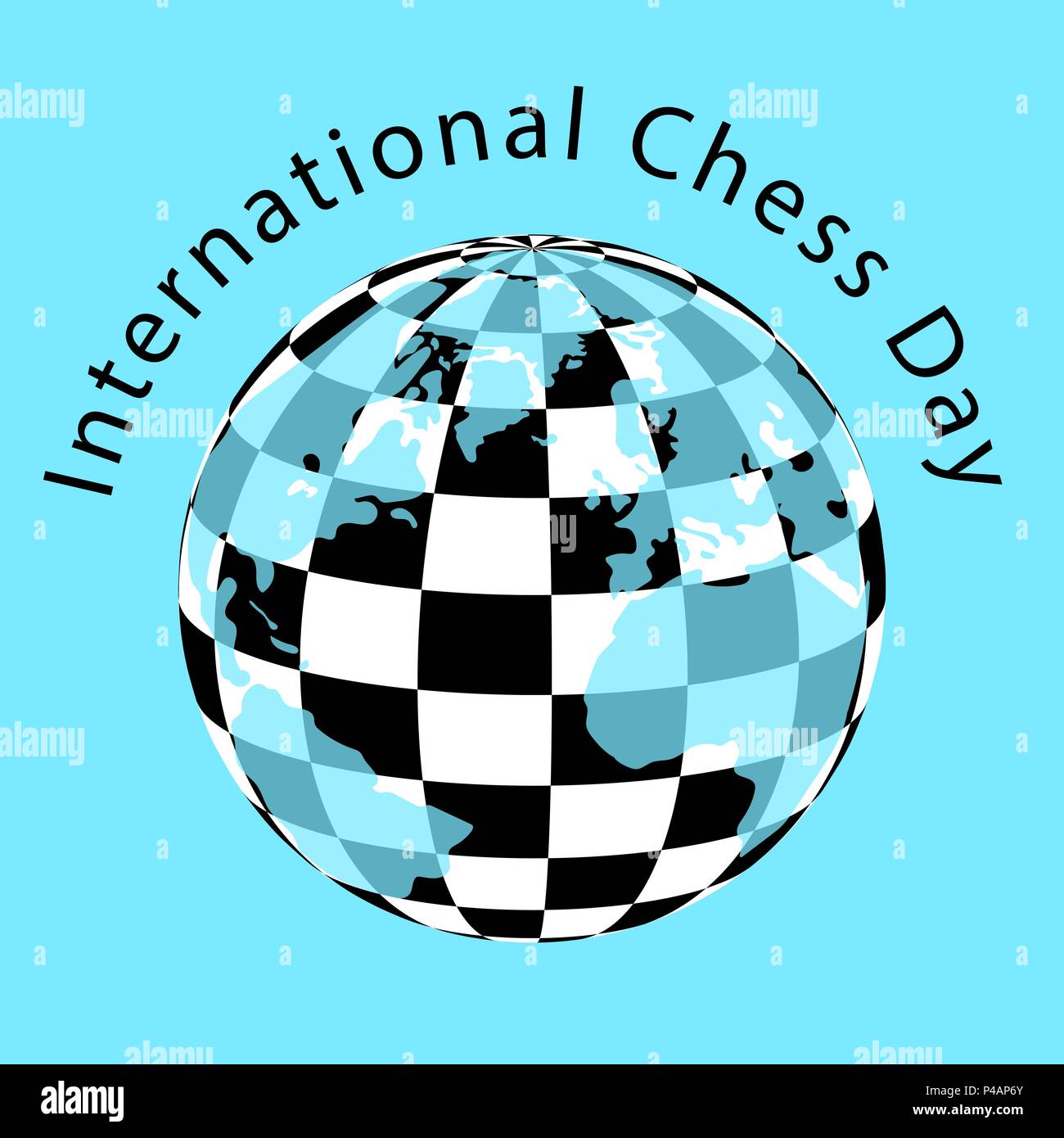 Día Internacional de Ajedrez. El 20 de julio. Concepto de un evento de juego. Planeta con patrón de tablero de ajedrez y continentes Imagen Vector de stock - Alamy