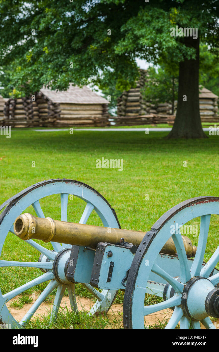 Estados Unidos, Pennsylvania, Rey de Prusia, Valley Forge National Historical Park, el campo de batalla de la Guerra Revolucionaria Americana, Muhlenberg Brigada cannon Foto de stock