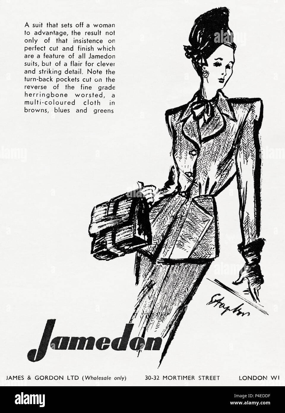 1940 Antiguo anuncio original vintage Jamedon publicidad ropa de moda para  la mujer en la revista inglesa circa 1946 cuando los suministros estaban  todavía restringida bajo racionamiento de la posguerra Fotografía de