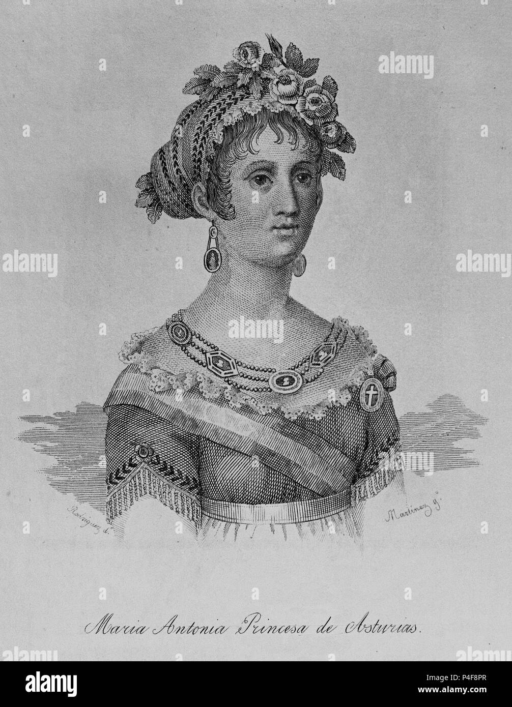 Marie Antoinette de Bourbon (1784-1806), Princesa de Asturias. Grabado. Siglo xix. Autor: Rodríguez. Foto de stock