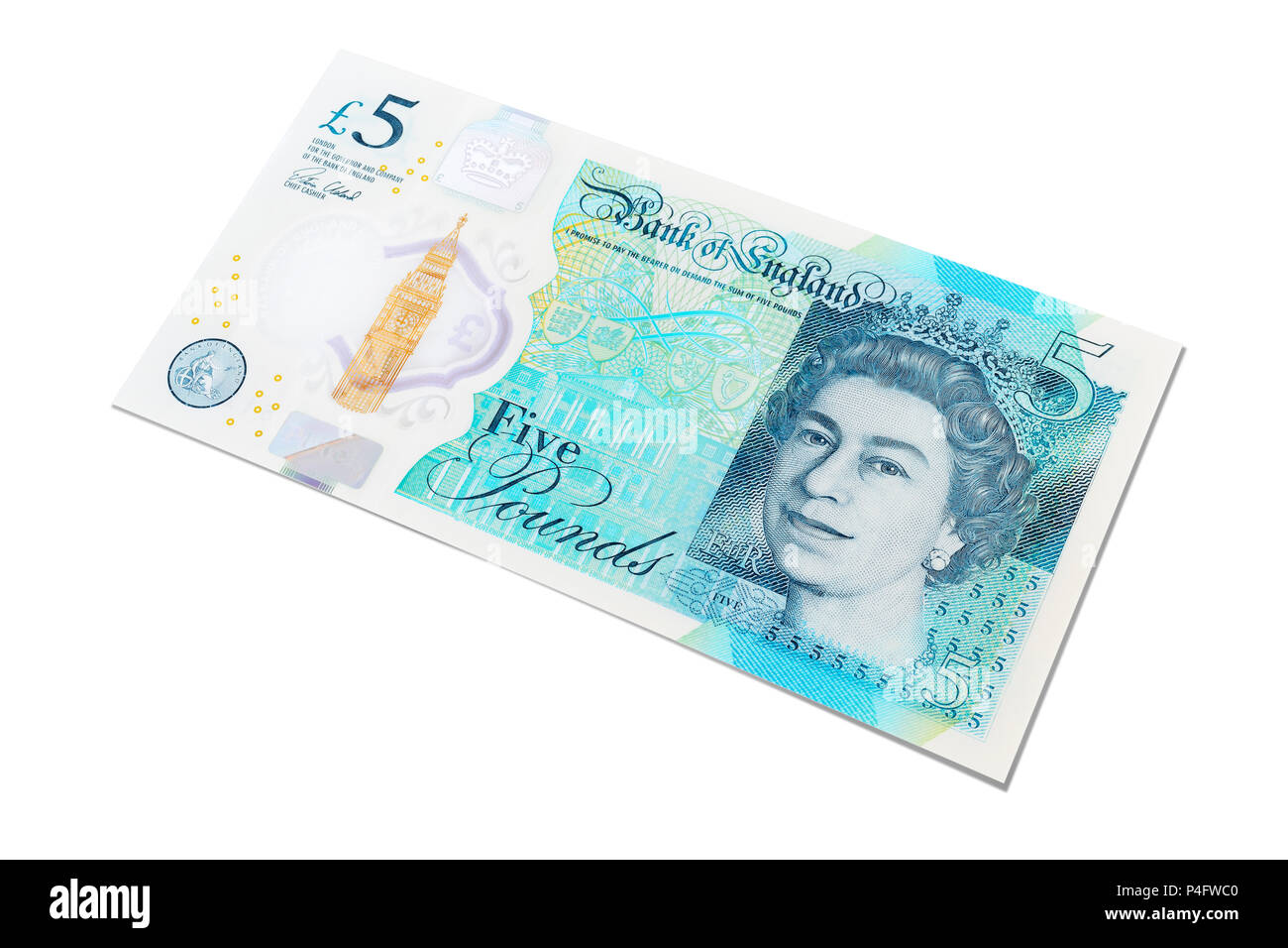 Nueva nota de cinco libras, UK, Recorte Foto de stock