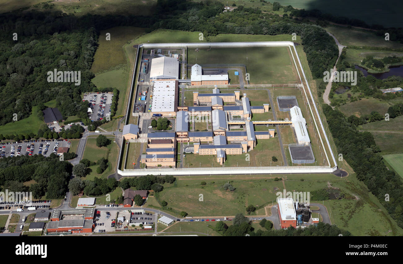 Vista aérea de HMP Garth, una prisión cerca de Leyland, Lancashire (muy cerca de otra prisión: HMP Wymott) Foto de stock
