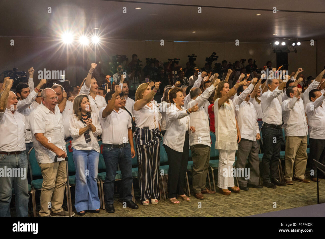Un evento de campaña para JosŽ Antonio Meade, dirigente del Partido Revolucionario Institucional (PRI) y candidato a las elecciones presidenciales, el 27 de mayo de 2018, Campeche, México. Foto de stock
