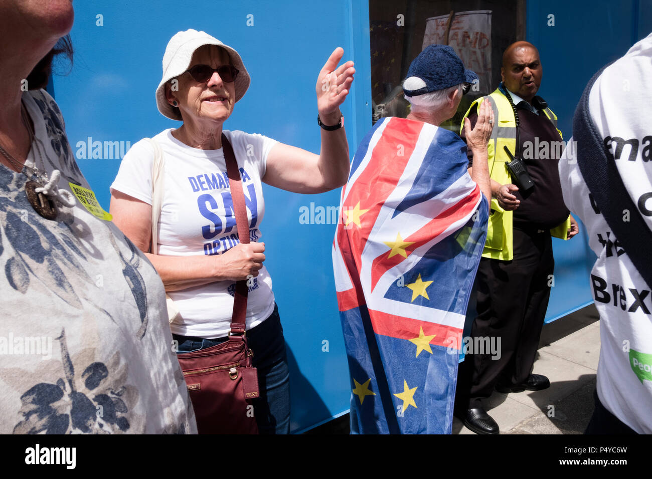 Londres, Reino Unido. El 23 de junio de 2018. Más de 100.000 personas marcharon por el centro de Londres para exigir una votación final sobre cualquier salida del Reino Unido, en el segundo aniversario de la votación Brexit. Manifestantes Anti-Brexit viajaron de todo el país a unirse a la manifestación, organizada por una serie de Westminster y basados en grupos de cabildeo de base y marca el lanzamiento de un programa nacional de petición para un "voto popular". Londres, Reino Unido. 23 de junio de 2018 Crédito: Mike Abrahams/Alamy Live News Foto de stock