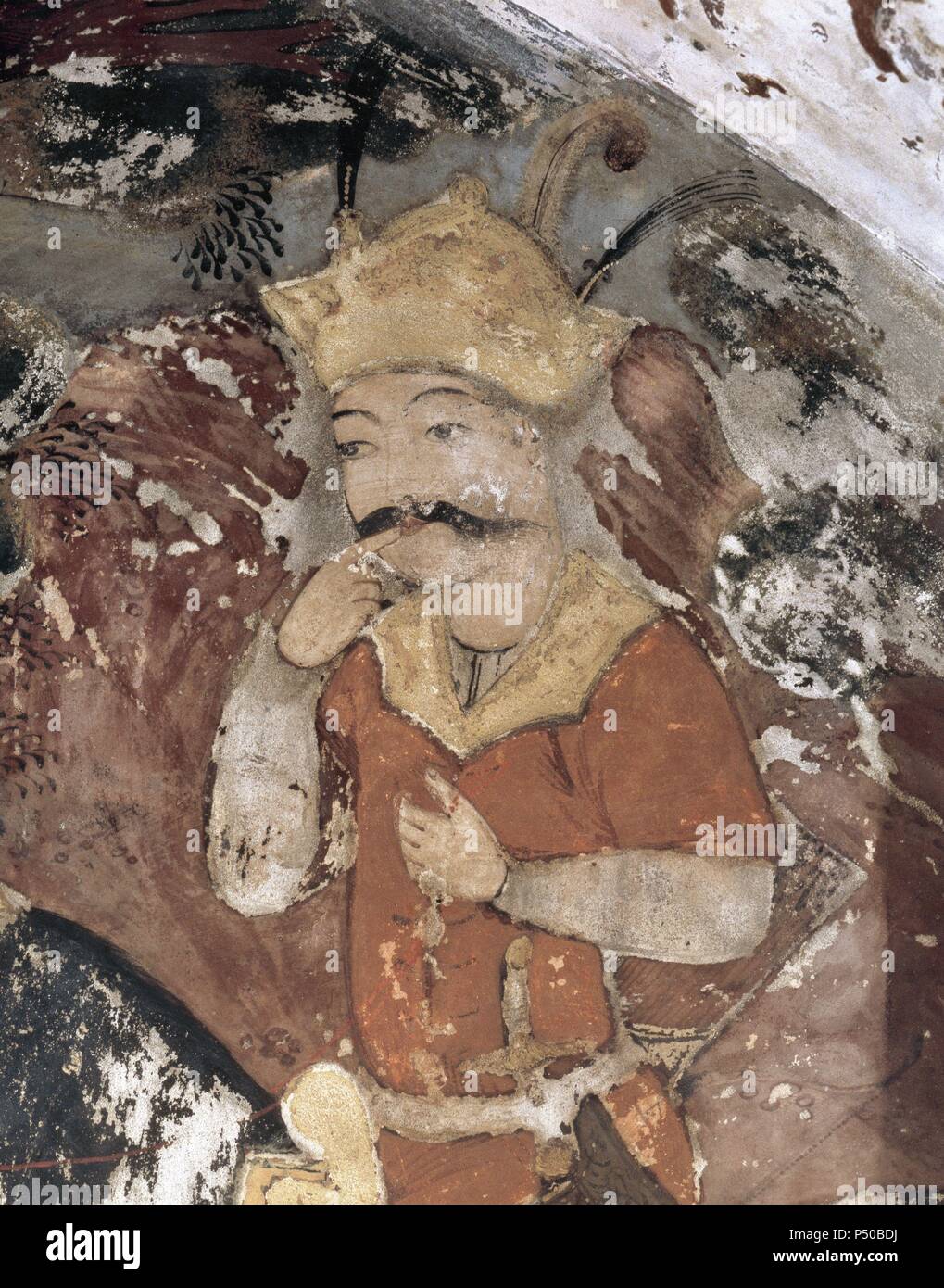 Khosrau II (579-590), "el Victorioso". Sasán rey del imperio. Chichil Sutun. Palace. Fresco en el interior del palacio. Isfahan, Irán. Foto de stock