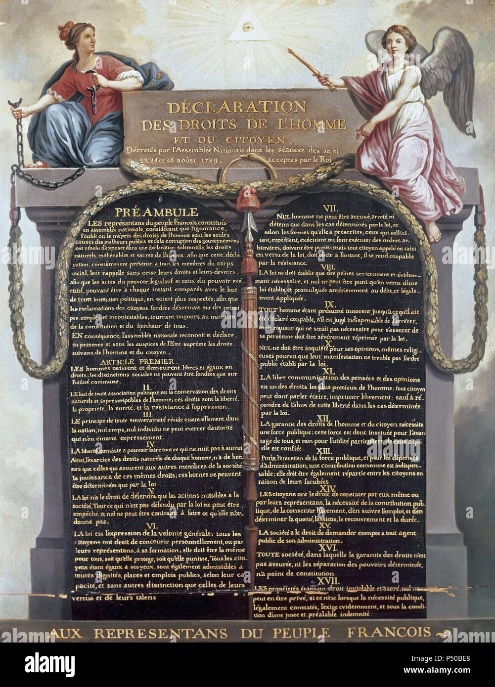 Declaración de los Derechos del Hombre y del ciudadano. Ley aprobada en Francia por la Asamblea Constituyente el 26 de agosto de 1789 con 17 artículos que definen los derechos de los ciudadanos y de la nación. Es un documento fundamental de la Revolución Francesa. Museo Carnavalet. París. Francia. Foto de stock